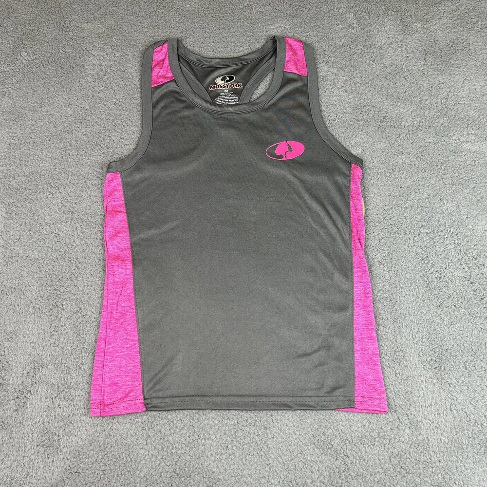 Mossy Oak Tank Top Womens Medium Gray & Pink Sleeveless Outdoors Athletic